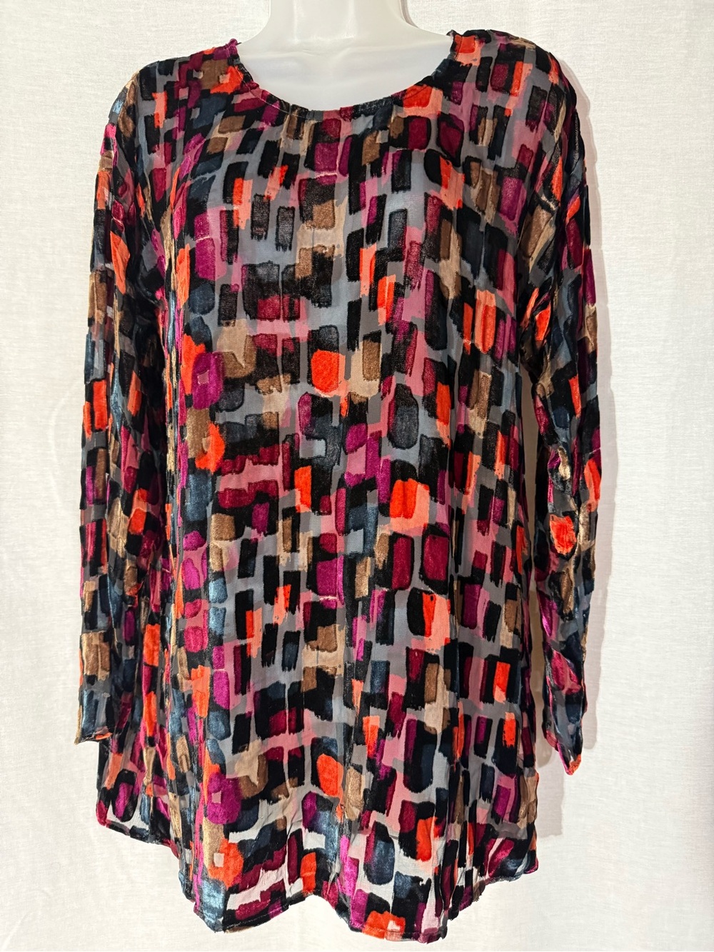 J. Jill Multicolor Velvet Burnout Long Sleeve Tunic — Size XSMALL